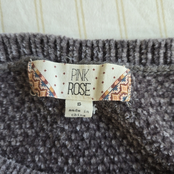 Womens Pink grey sz S chenille cable waffle knit Sweater long sleeve color block - Picture 5 of 7